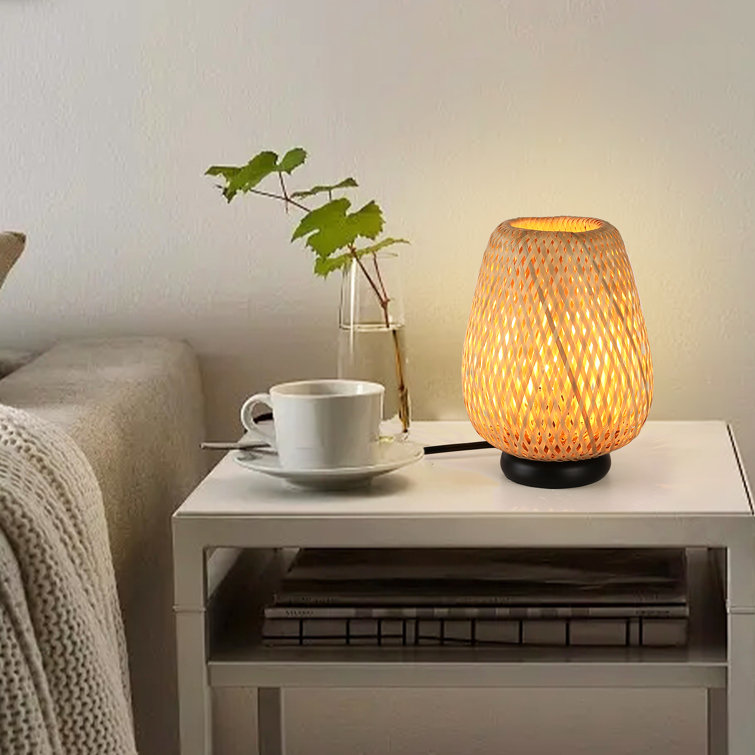 Maragozakis Rattan Handmade Bamboo Table Lamp, Retro Wicker Woven Boho  Nightlight Reading Lamp